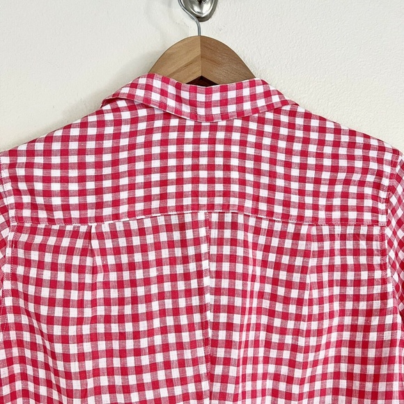 FRANK & EILEEN Barry 100% Linen Button Down Shirt in Hot Pink Check - Picture 7 of 7
